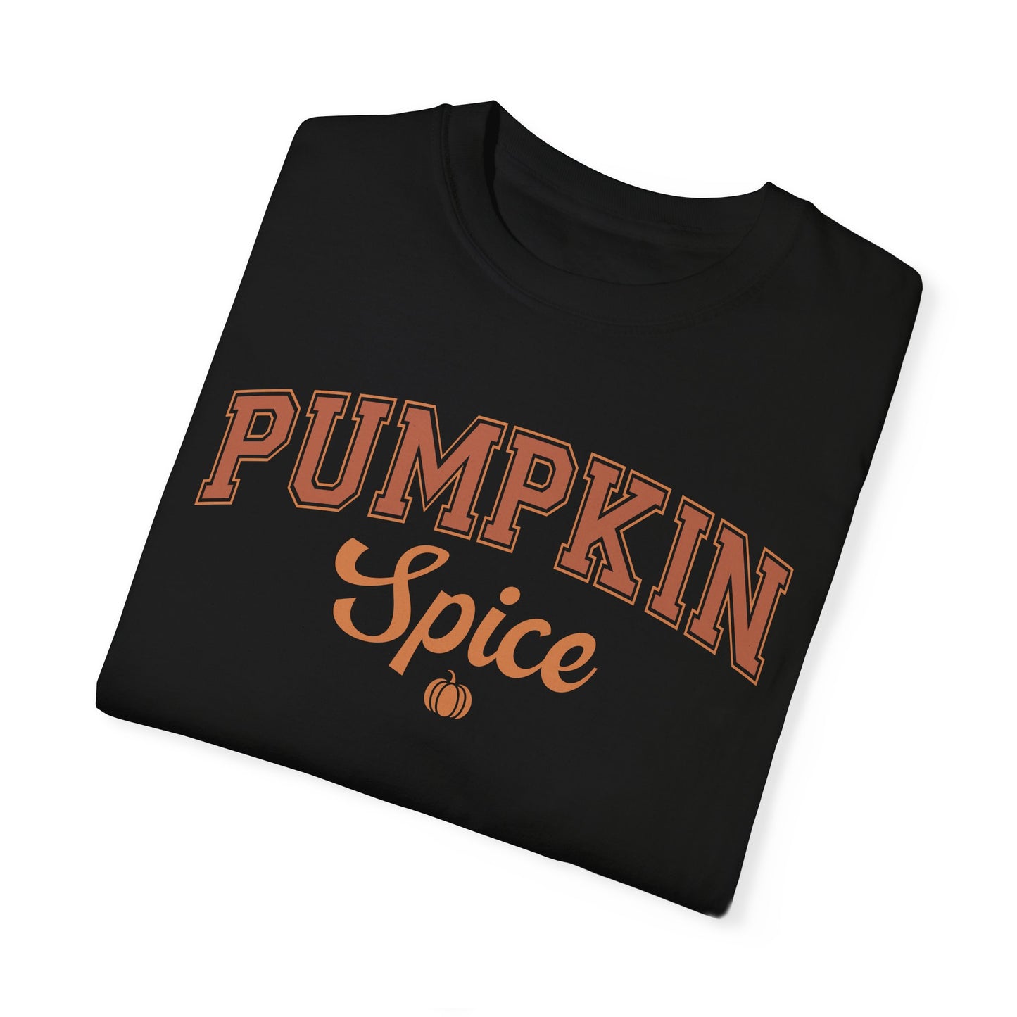 Black | Pumpkin Spice fall graphic tee in varsity and script lettering, cute autumn T-shirt