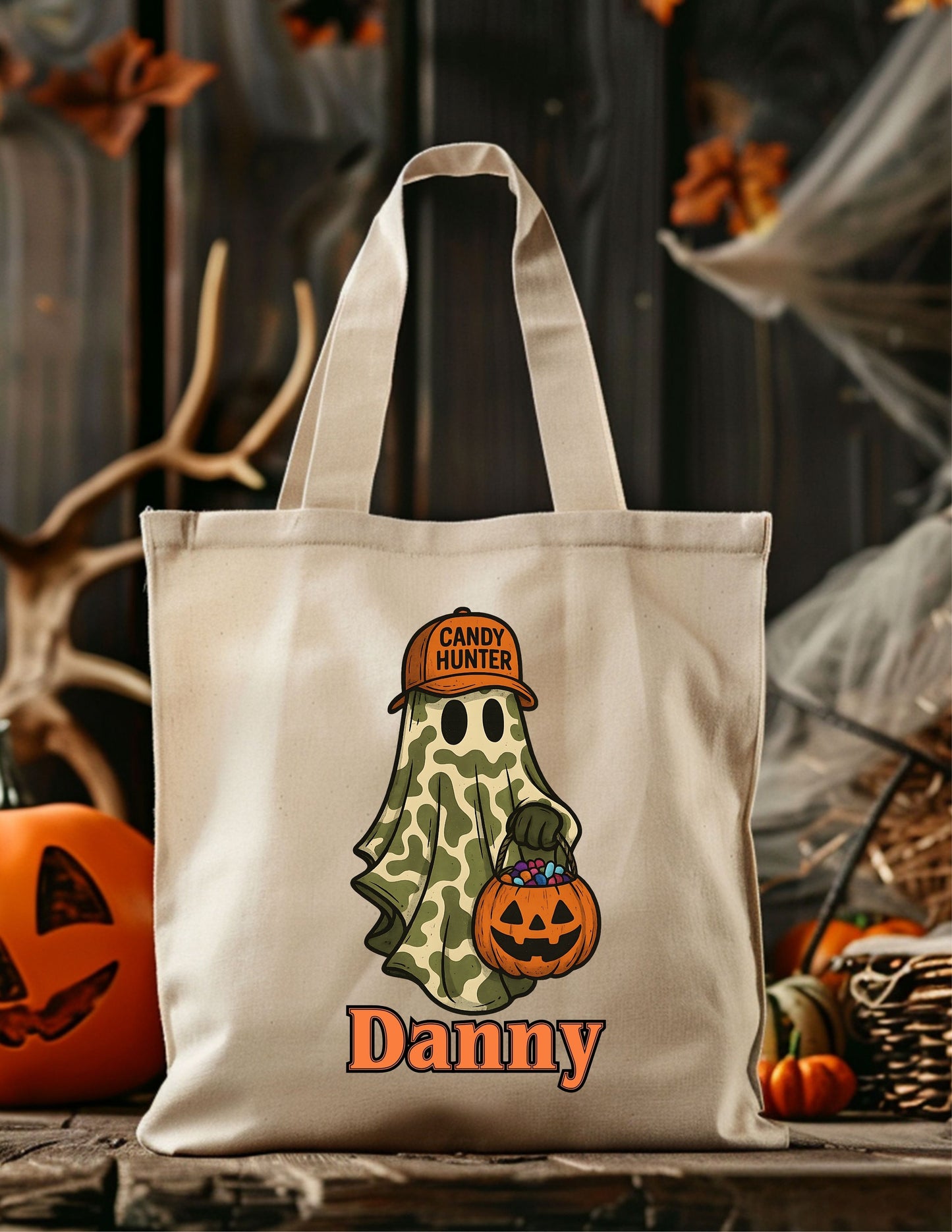 Candy Hunter/Design 4 | Halloween Candy Bag – Personalized Canvas Trick-or-Treat Tote