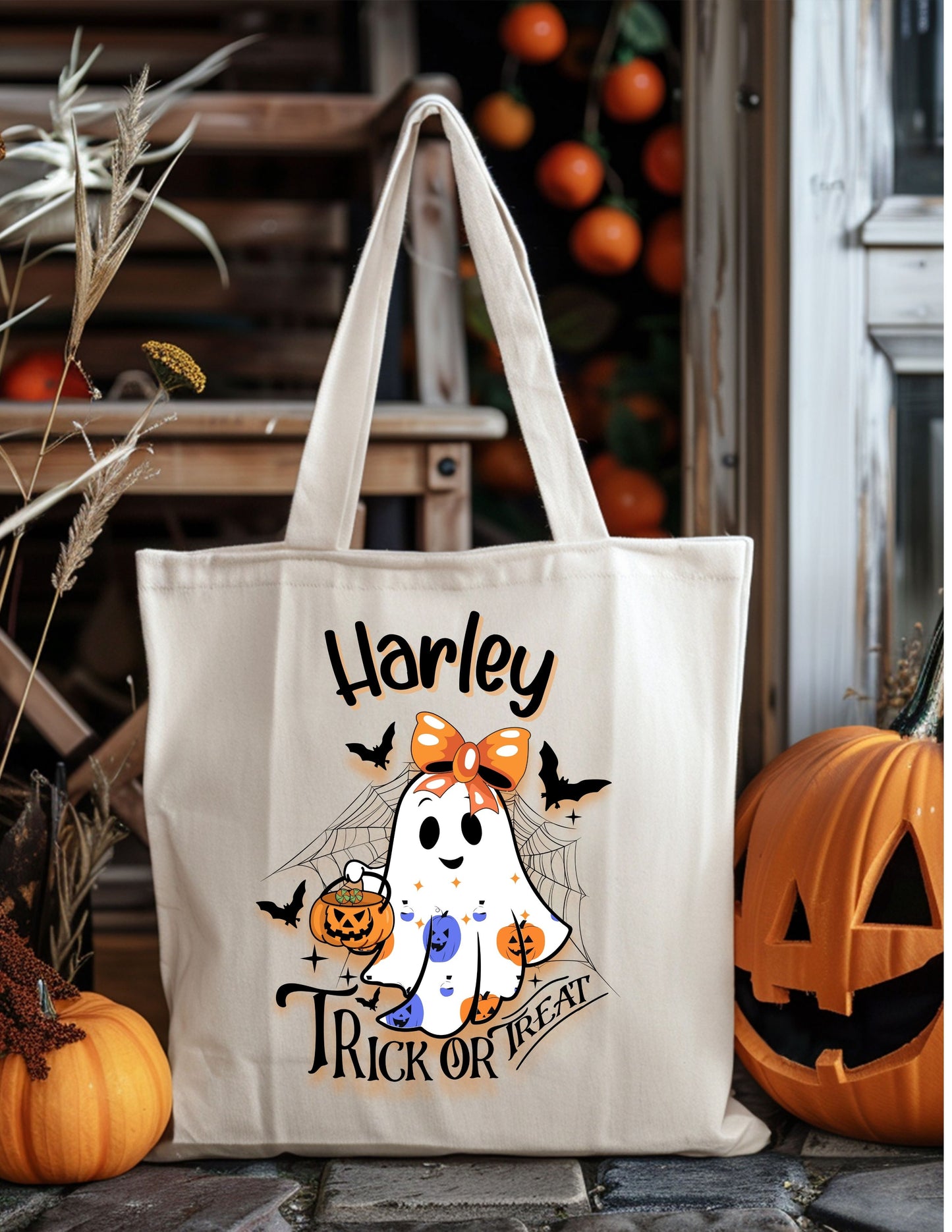 Girl Ghost/Design 7 | Personalized Halloween Tote – Trick-or-Treat Bag for Girls