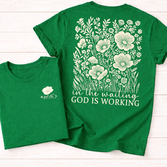 In the Waiting God Is Working Christian Graphic Tee – Faith Floral Shirt