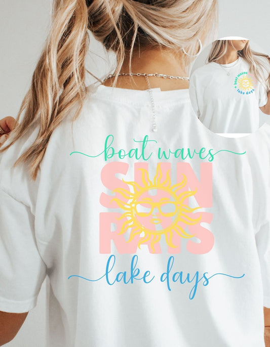 Lake Days Graphic Tee - Boat Waves, Sun Rays, Lake Life Vibes