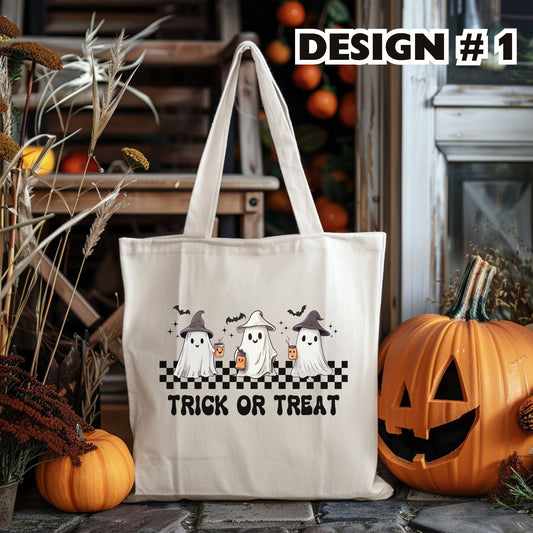 Three Ghosts/Design 1 | Personalized Halloween Trick-or-Treat Bag – Canvas Tote with Ghost Design