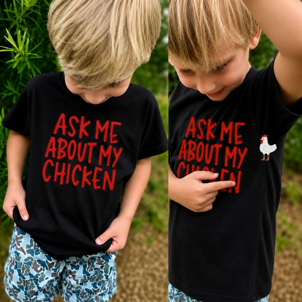 Ask Me About My Chicken Toddler Tee | Farm Kid Shirt | Chicken Lover Shirt