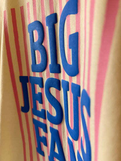 Big Jesus Fan Graphic Tee – Faith Based Pink & Blue Retro Christian Shirt