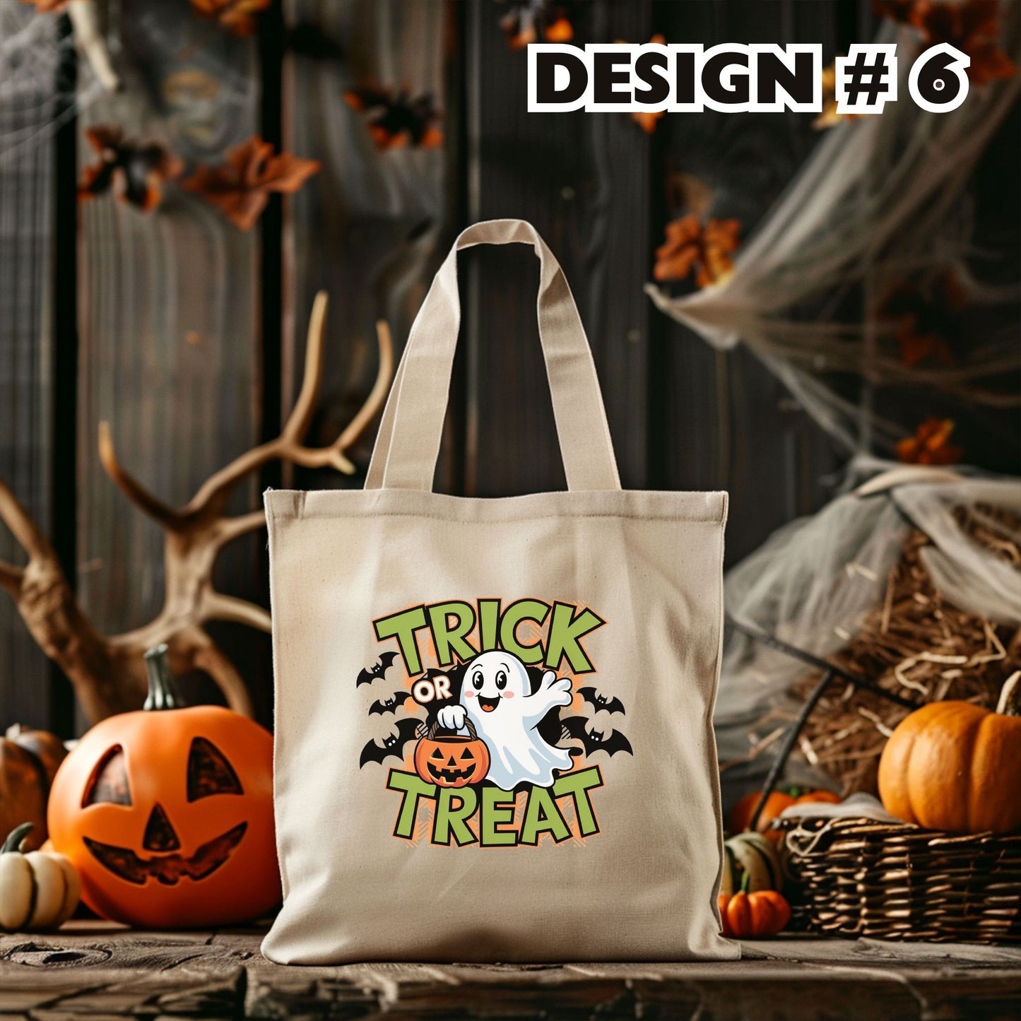 Boy Ghost/Design 6 | Kids Halloween Candy Bag – Personalized Ghost Trick-or-Treat Tote