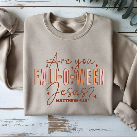 FALL-O-WEEN Jesus Sweatshirt – Christian Halloween Pullover with Matthew 4:19