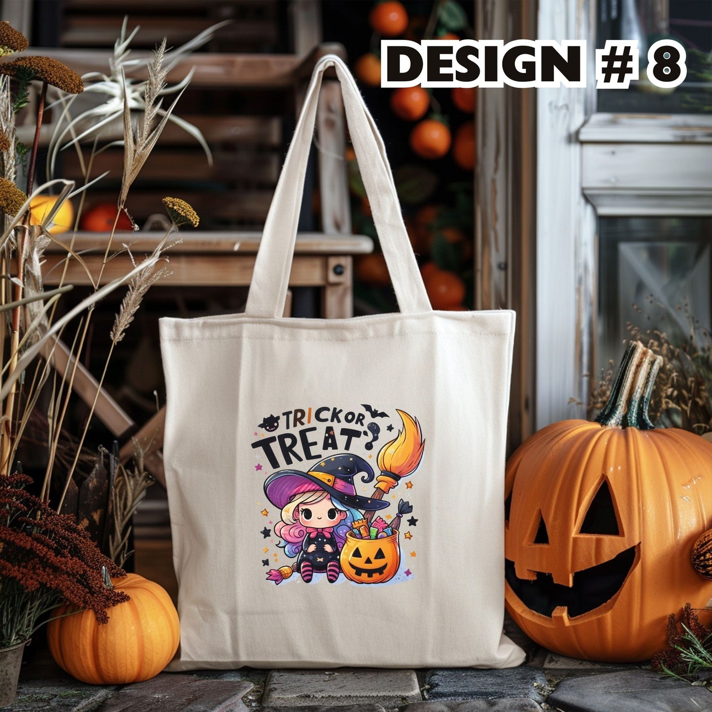 Little Witch/Design 8 | Cute Witch Halloween Bag – Personalized Trick-or-Treat Tote for Kids