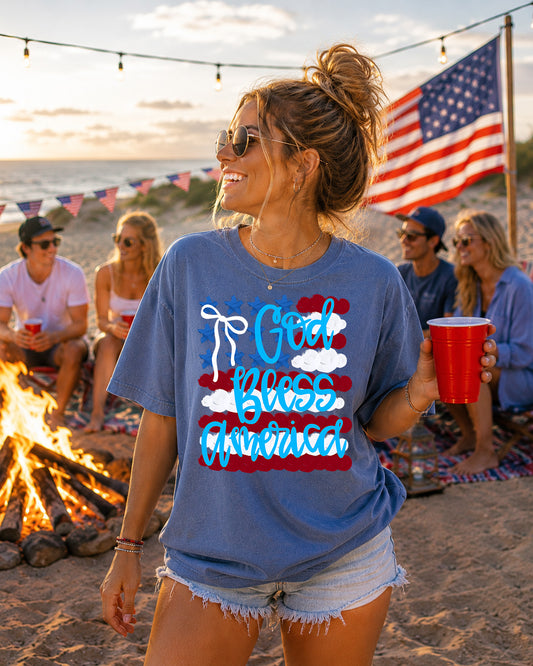 God Bless America Graphic Tee – Patriotic Comfort Colors Summer Shirt