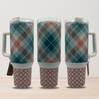Green Plaid Pink Dot