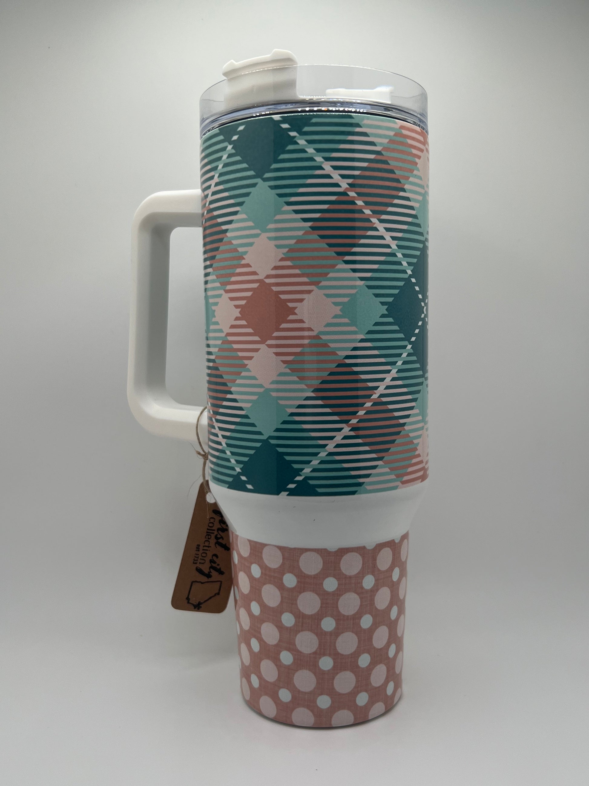 Green Plaid Pink Dot