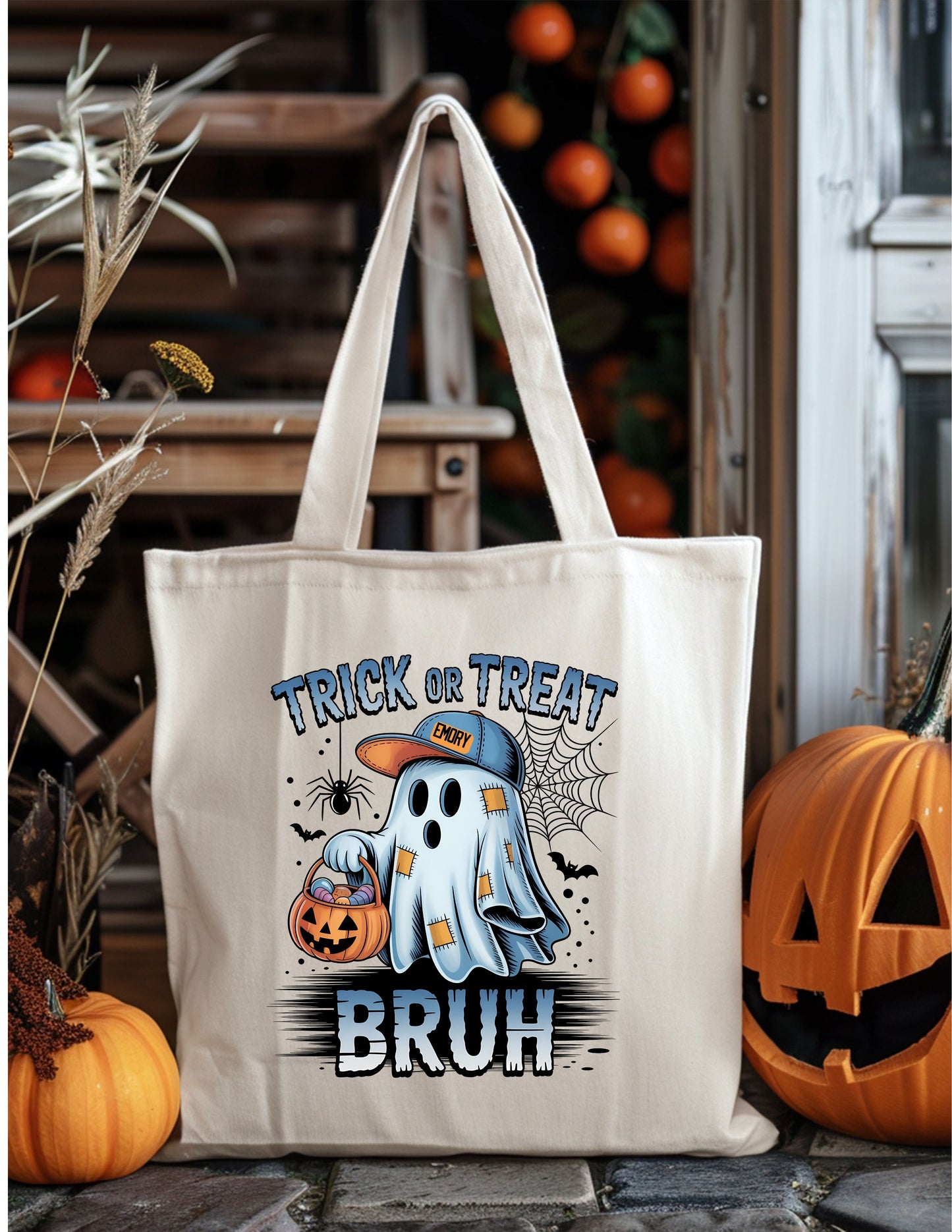 TOT Bruh/Design 2 | Custom Halloween Tote Bag – Kids Candy Bag for Trick-or-Treating