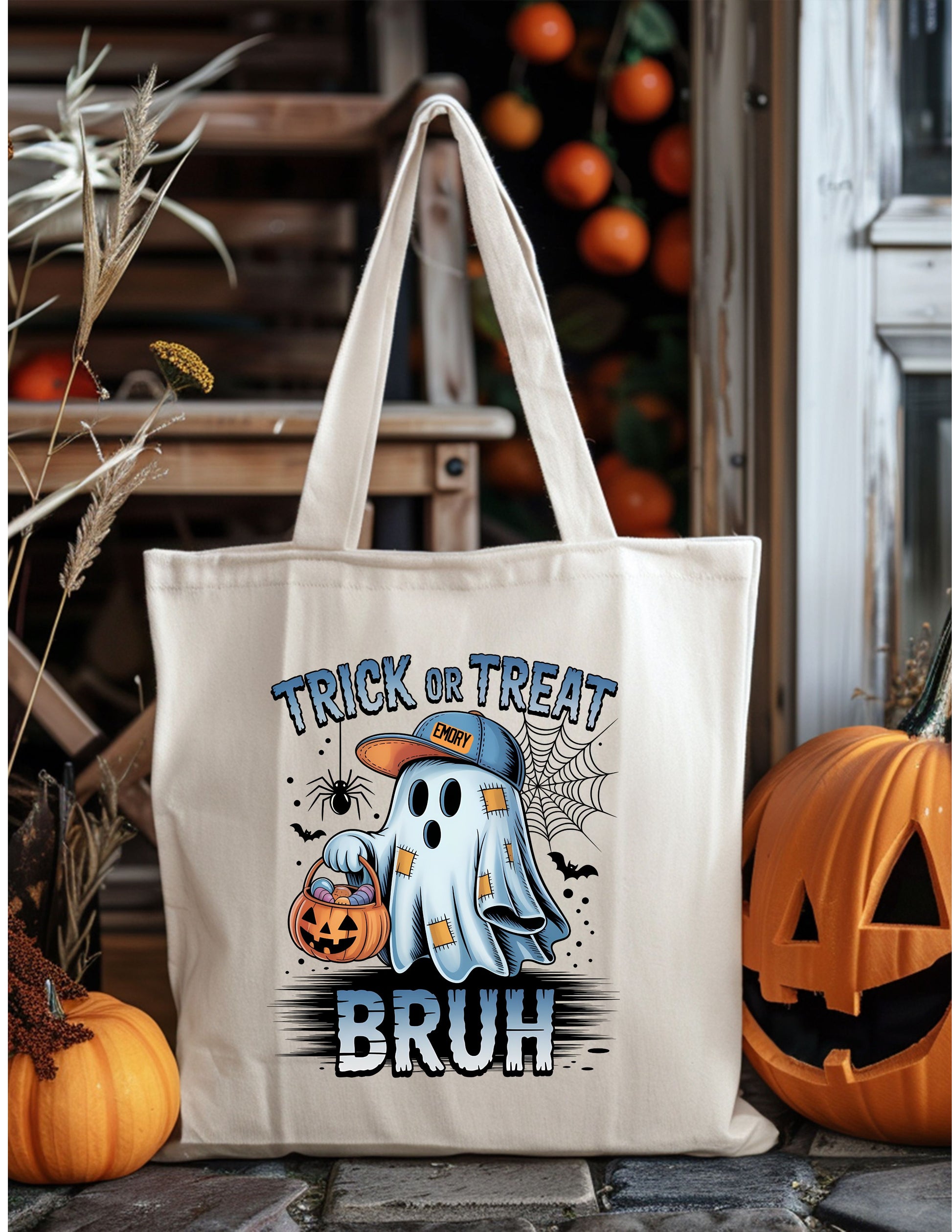 TOT Bruh/Design 2 | Custom Halloween Tote Bag – Kids Candy Bag for Trick-or-Treating