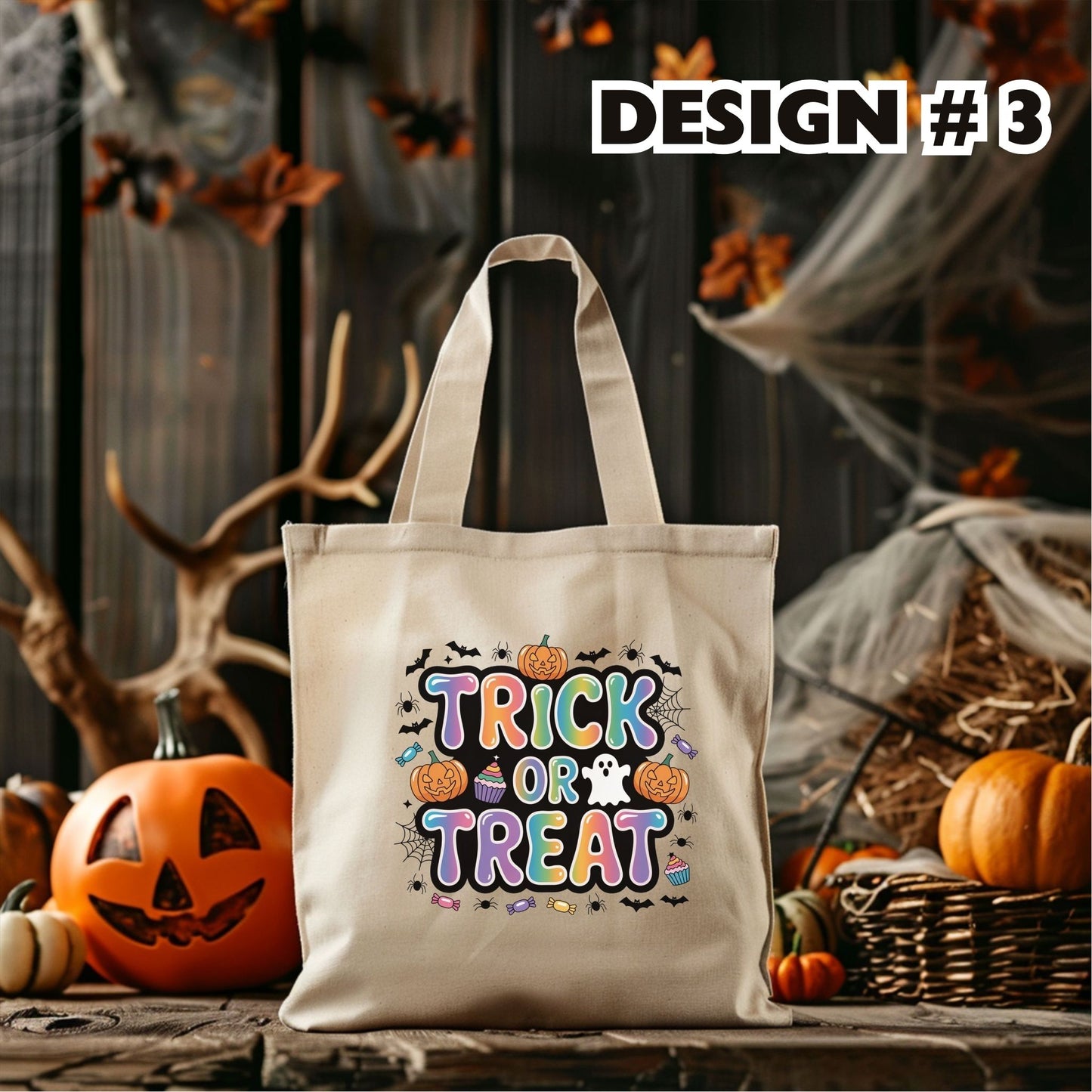 Rainbow TOT/Design 3 | Bright Halloween Trick-or-Treat Bag – Personalized Canvas Candy Tote