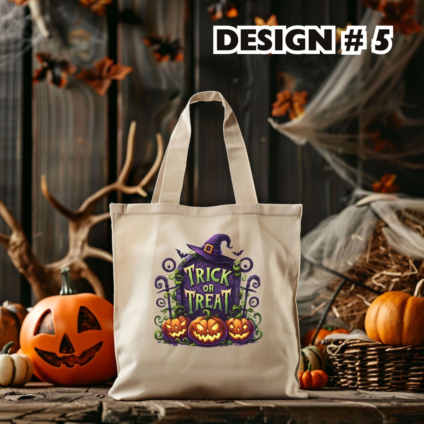 Witch's Grave/Design 5 | Spooky Halloween Tote – Custom Trick-or-Treat Bag with Witch Design
