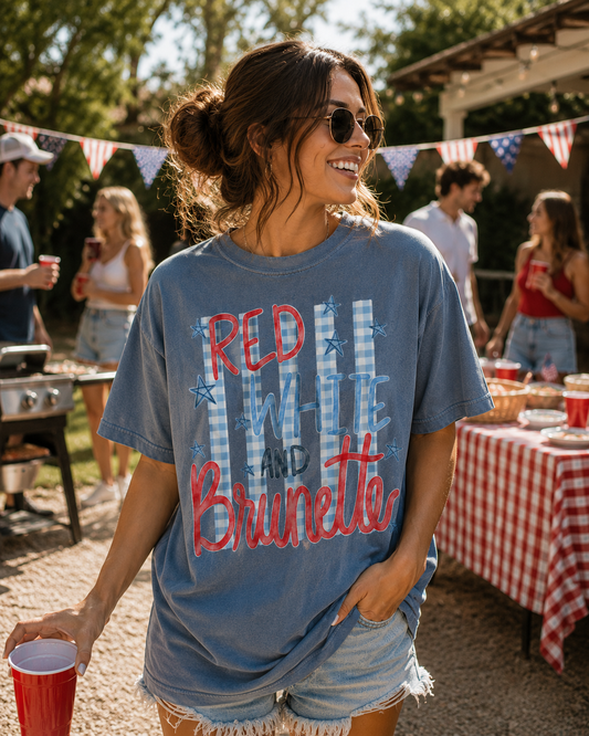 Red White and Brunette Graphic Tee – Vintage Americana Shirt